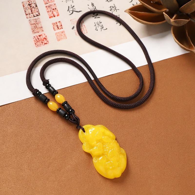 Amber Beeswax Necklace Chicken Oil Yellow No Matter Brand Pixiu Pendant Retro Women's Long Sweater Chain Men's Accessories