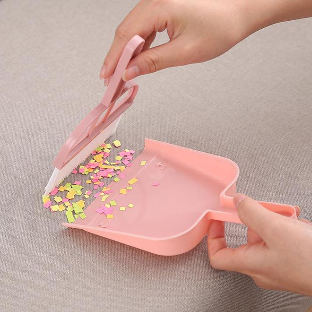 Plastic Mini Desktop Sweep Cleaning Brush Small Broom Dustpan Set Desktop Cleaning Set Nordic Pink