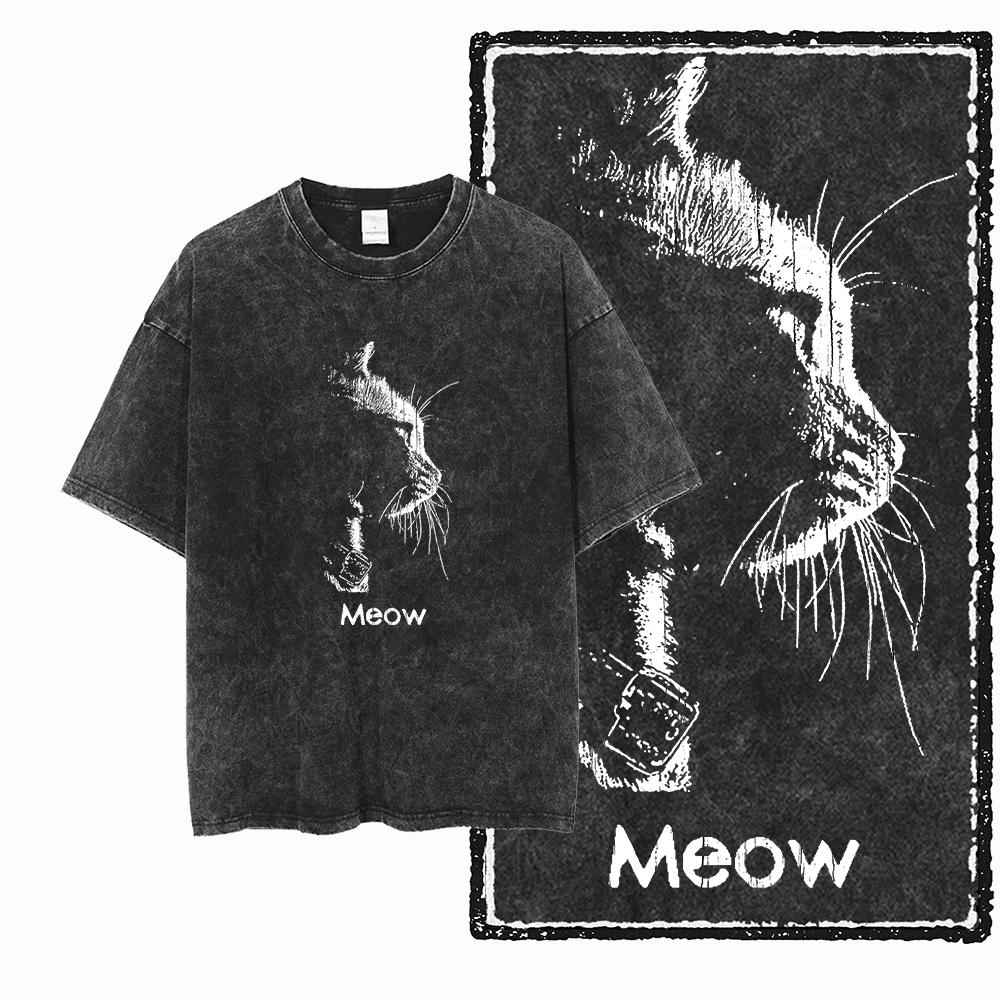 COOLMIND DB Katze Bedrucktes Baumwoll-Säuregewaschenes Exklusives Grafik-Unisex-T-Shirt Cooles Streetwear Herren T-Shirts Große Größe T-Shirt für Männer
