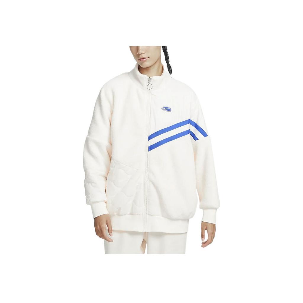 Nike Letter Logo Print Fleece Stand Collar Long Sleeve Jacket Women Jacket Ivory FB1821-118