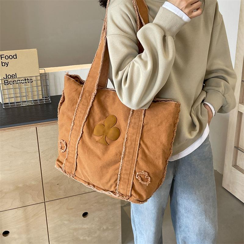 Denim canvas retro bag women's large capacity shoulder bag tote bag casual college student class bag commuter bag