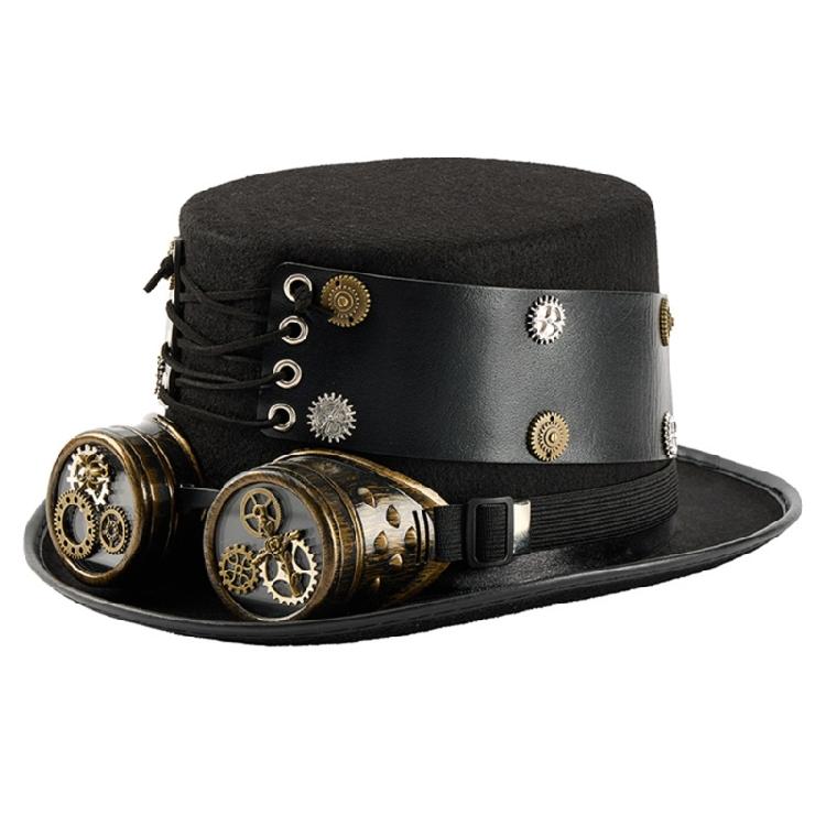 

Gothic Magicians Hat with Removable Goggles Theme Party Cosplay Accessory Headwear For Masquerades Stage Show Photography чорний