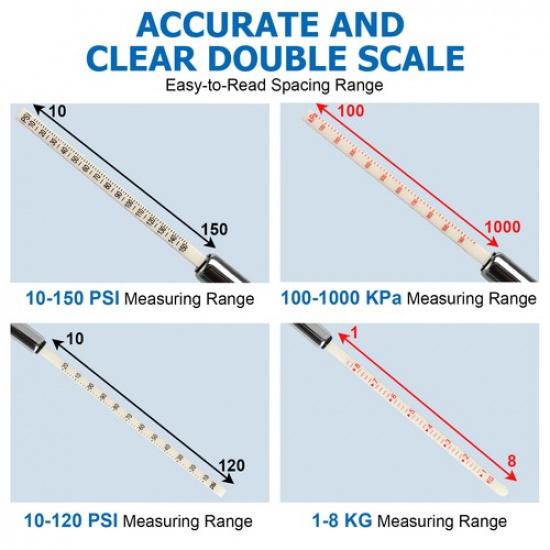 Pair Heavy Duty Dual Head Chrome Tire Air Pressure Gauge Truck Tread Depth Tool