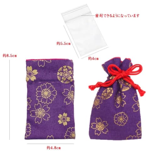 Hiranoya Co., Ltd. Hiranoya Amulet Drawstring Bag with Power Stone Holder, Salt and Gold Cherry Blossom Design, Cute Izumo Taisha Shrine Omotesando [B