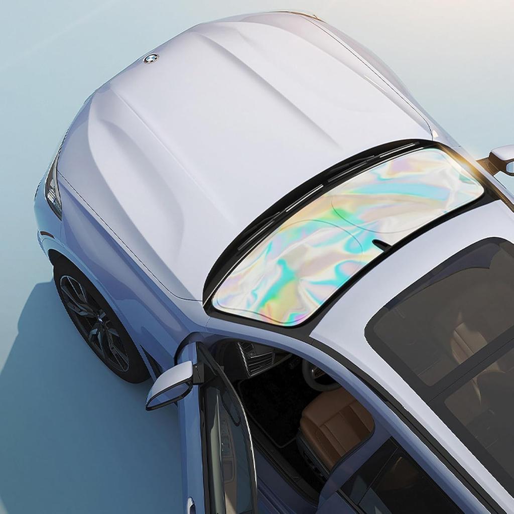Sunshade Car Front Windshield Titanium Silver Sun Shade Iridescent Foldable Sun Shield Cover Block UV Rays Reflector Shield Large 145x80cm