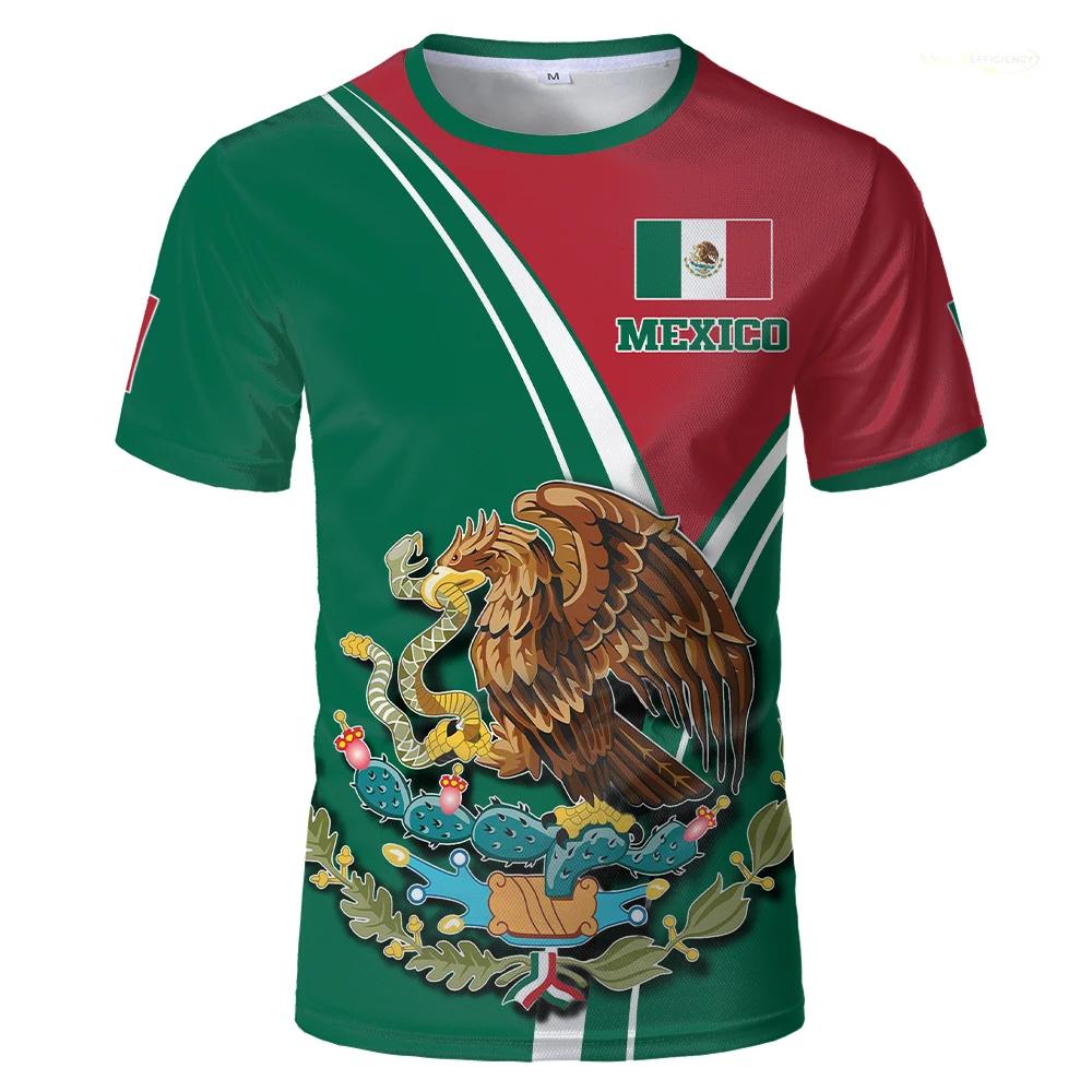 Mexican Flag National Emblem 3D Printed T-shirts Street Wear Oversized Round Neck Short-sleeved Men's T-shirts