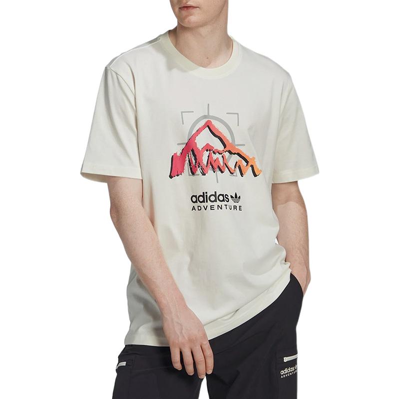 Adidas Originals Trefoil Peak Logo Print Round Neck Casual T-Shirt Men Tops White HK4983