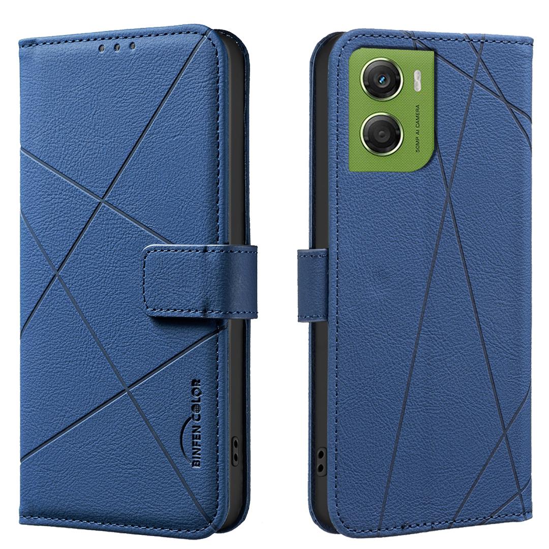 

For Motorola Moto G06 4G Case BINFEN COLOR BF35 Geometry Imprinted Leather Phone Cover RFID Blocking Wallet Stand