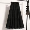 Women White Lace Tiered Midi Skirt Elastic Waist Flowy A Line Skirt With Lining