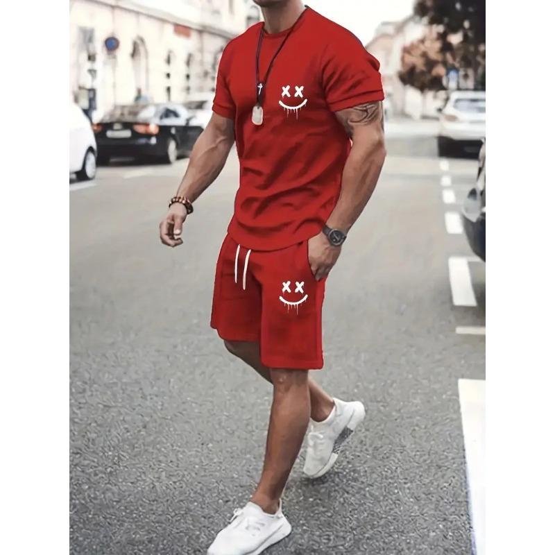 Ensemble Sportif Deux Pièces Imprimé 3D pour Homme T-shirt à Col Rond Couleur Dégradée Hauts à Manches Courtes Shorts Décontractés Fitness