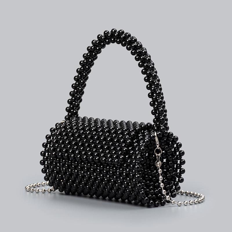 

2025 Luxury Handmade Women Cylinder-shaped Beaded Evening Clutch Bag Unique Pearl Wedding Handbag Fashion Designer Crossbody Bag чёрный