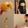 Elegant Design Flower Hairpin Pink Floral Headdress Tassel Hanfu Hair Accessories  Party Wear