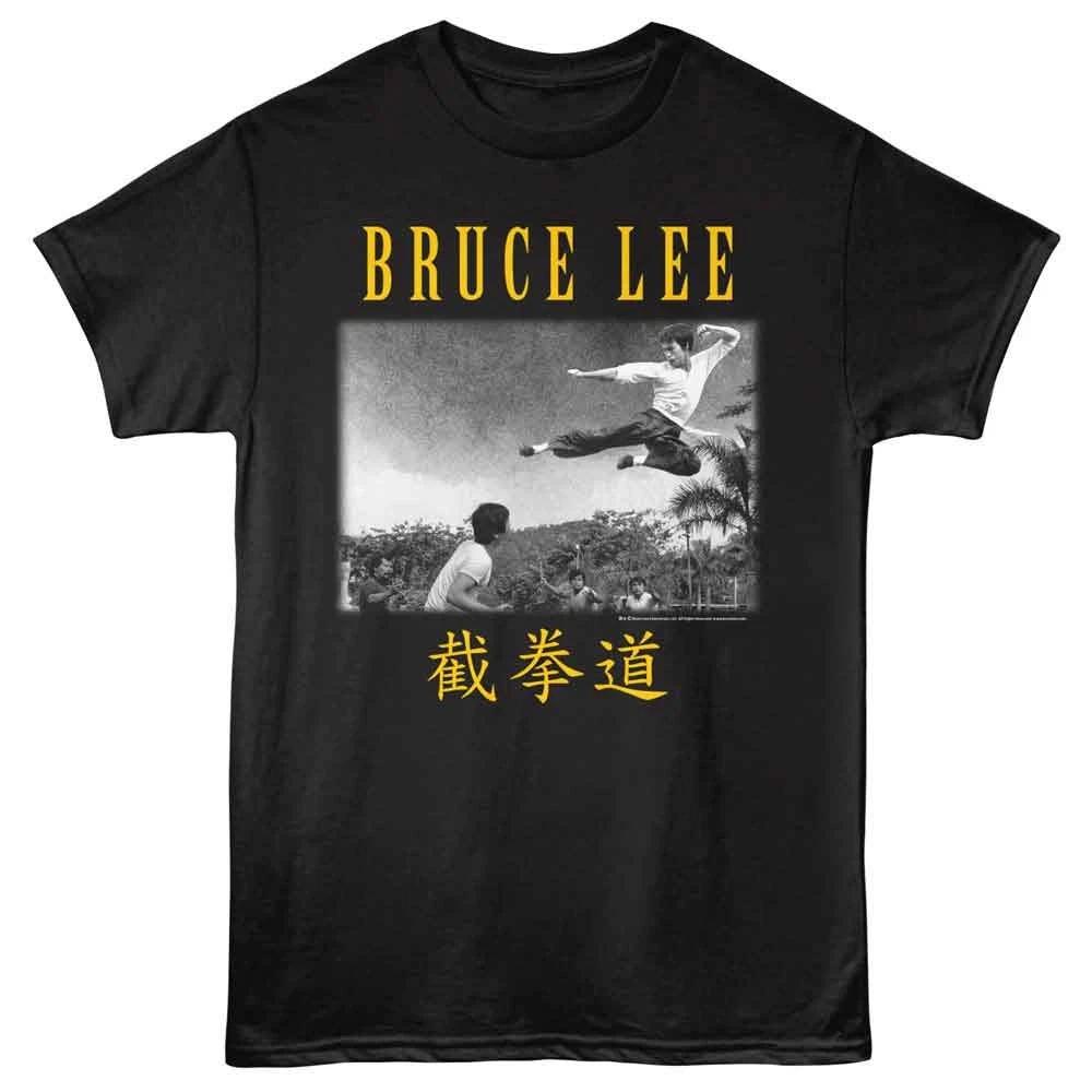 Bruce Lee - Flying Kick Landscape - Officially Licensed - Black Solid Front Prin XS