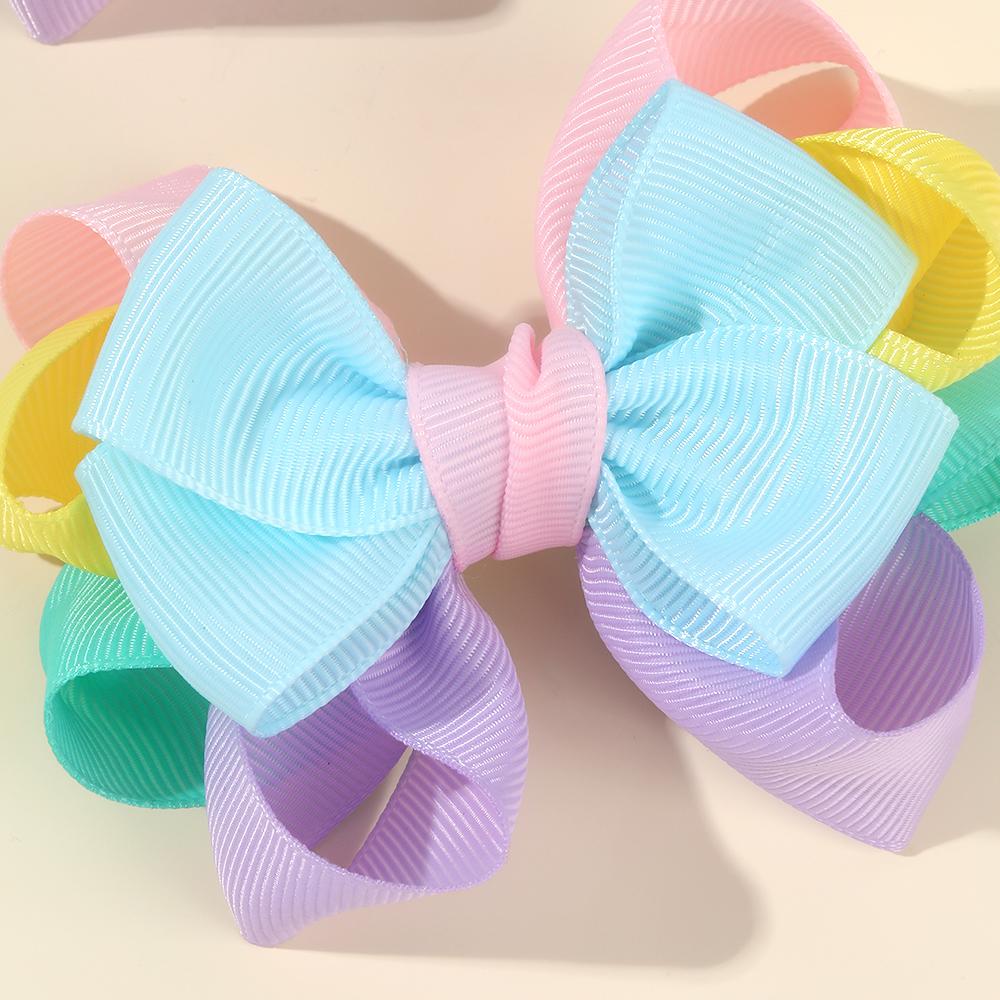 2Pcs Trendy Patchwork Bow Hair Clips Ribbon Colour Hairpins Barrettes With Unique Design Kids Girl Hair Accessories Headwear