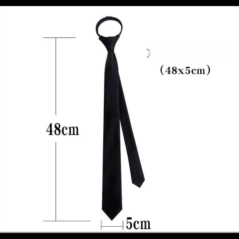 Long and Short Men's and Women's Pure Black Knot-free Zipper Lazy Tie Formal Casual Wide and Narrow College Style Shirt Tie