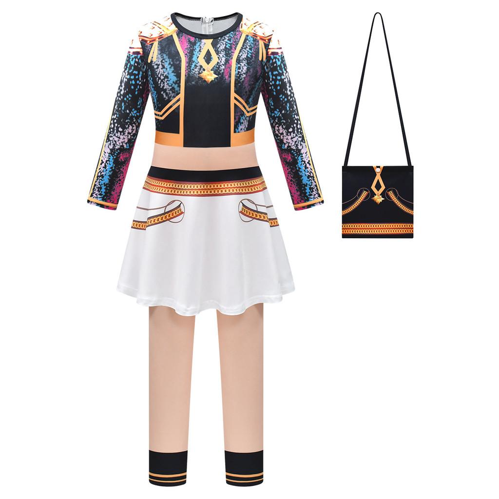 Kids Girls Anime Cartoon POP Singer Super Star Printed Jumpsuit Bag Set Halloween Cosplay Costumes