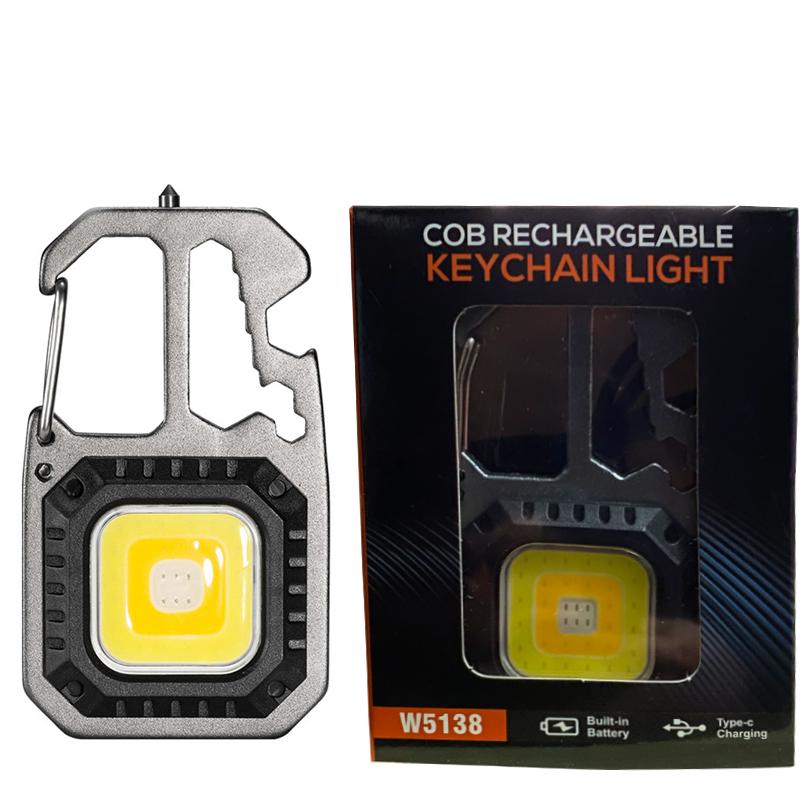 Mini LED Keychain Portable Work Light Pocket Flashlight USB Rechargeable Outdoor Camping Lamp With Window Hammer Bottle Opener