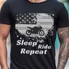 Motorcycle T-Shirt: Sleep Ride Repeat, American Flag Biker Gift