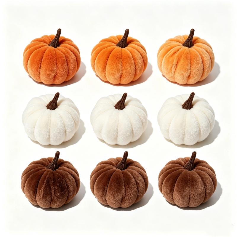 9Pcs Velvet Fake Faux Harvest Fabric Foam Pumpkins 3 Colors For Thanksgiving Halloween Fall Table Decor