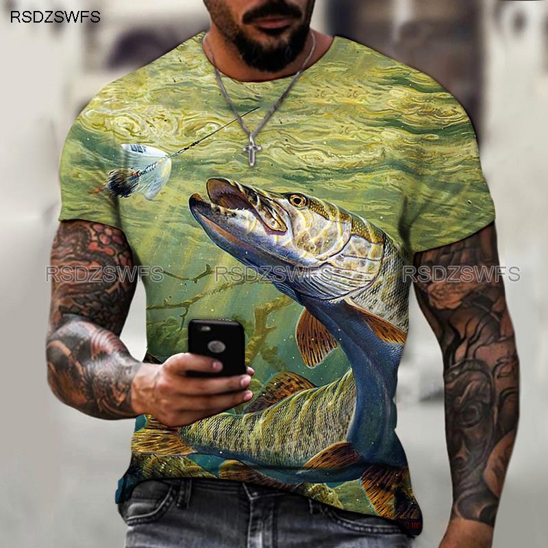 Summer Funny Fish Fisherman 3D Print T-Shirts Streetwear Men Casual Fashion Harajuku Oversized O-Neck T Shirt Tees Tops Clothing
