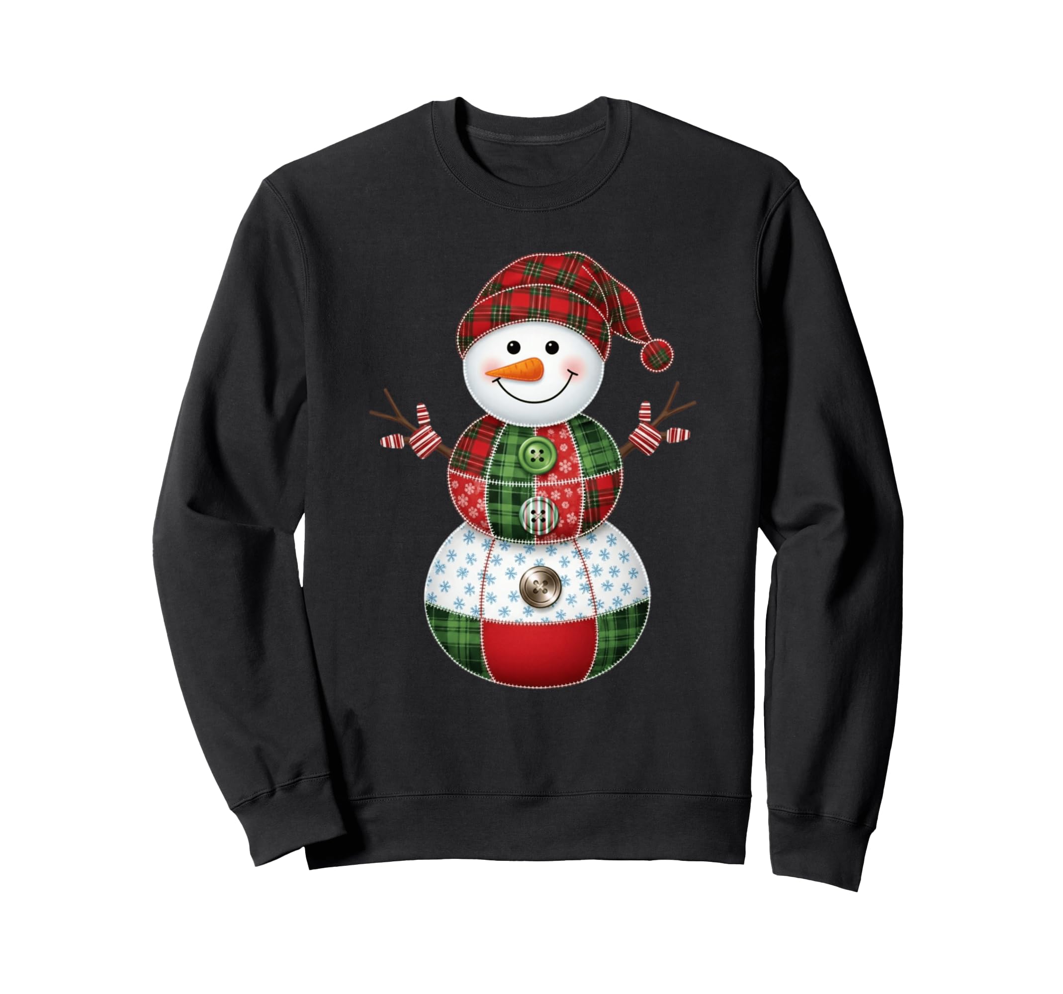 

Christmas Patchwork Snowman Plaid Button Winter Sweatshirt чёрный