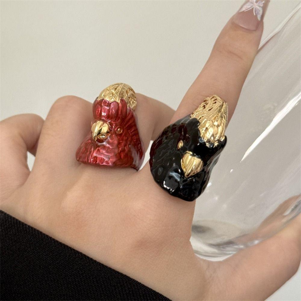 Geometric Parrot Drip Oil Ring Kawaii Chunky Enamel Ring Funny Exaggerated Ring  Gift