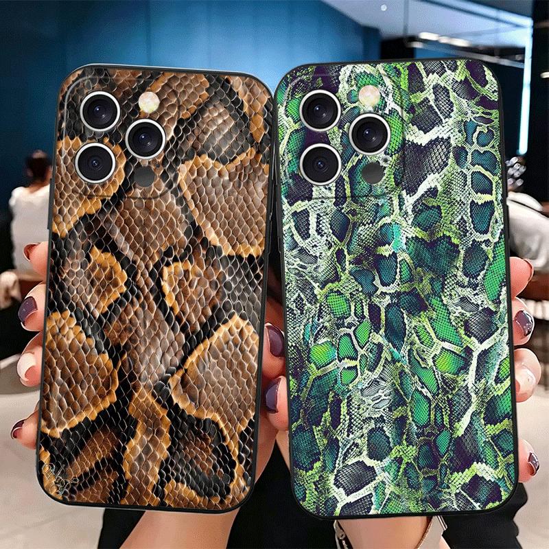Fashion Snake Skin Pattern Soft Phone Case for iPhone 16 16E 17 Air 15 Pro Max 14 Plus 13 Mini 11 12 7 Black Cover Back Shell