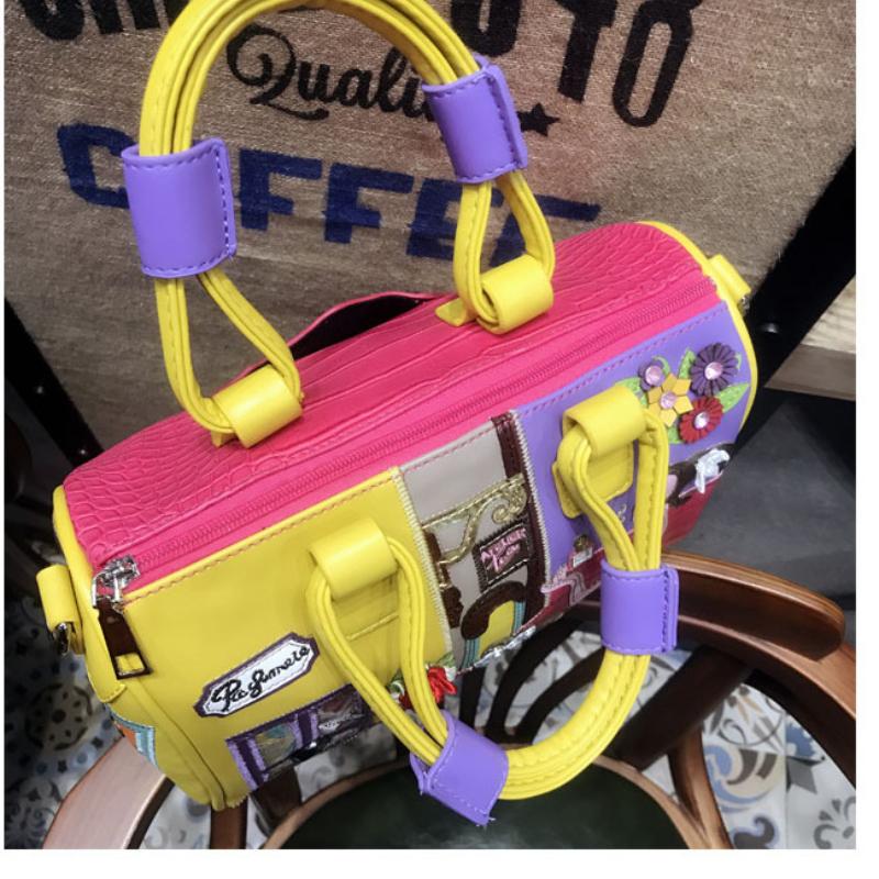 High Quality Texture PU Leather Ladies Handbags 2024 New European Beautiful Women's Messenger Bag Creative Hand Embroidered Boston Bag Crossbody Bag