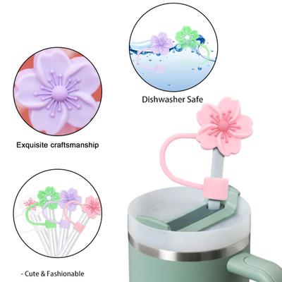 7Pcs Flower Shape Straw Cap Leak-Proof Dustproof 10mm Straw Cover Reusable Drinking Straw Accessories Kids Party Favors
