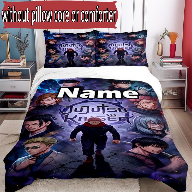 3pcs Duvet Cover Set (1*Duvet Cover + 2*Pillowcase, Without Core), Custom Name J-Jujutsu K-Kaisens Pattern Bedding Set, Home Bedroom Decor Gift