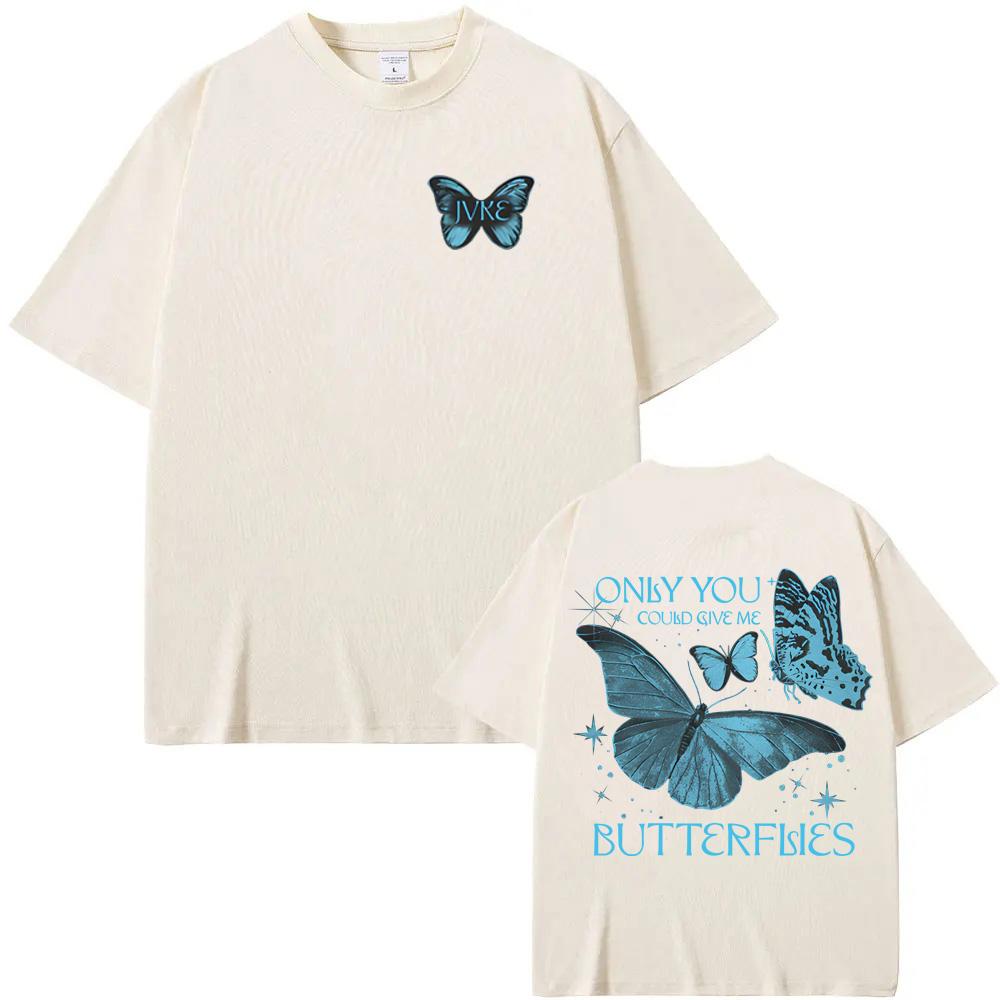 Butterflies Black T-Shirt Summer JVKE Tee High Quality 100% Cotton Graphic Printing T Shirt