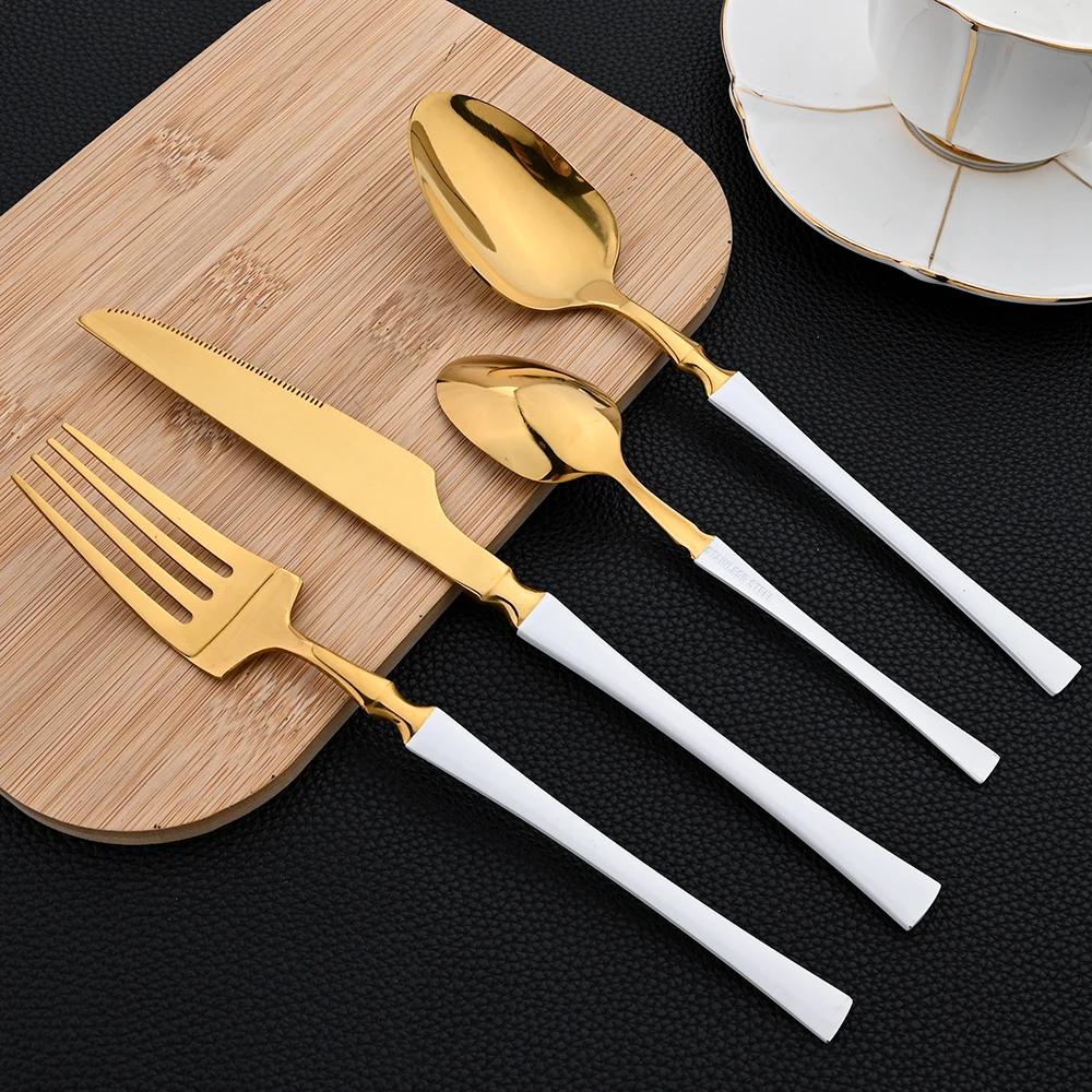 16Pcs Cutlery Set Stainless Steel Golden Dinnerware Western Silverware Set Mirror Flatware Western Dinning Kitchen Tableware