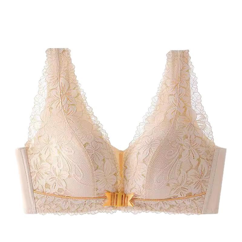 Light Green Lace Front Closure Bra With Wide Straps M телесный