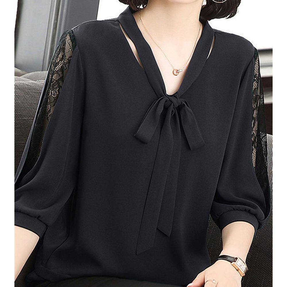 Women's Spring Summer Blouse Top Ladies Casual Lace Collar Loose Lace Half Sleeve Blouse