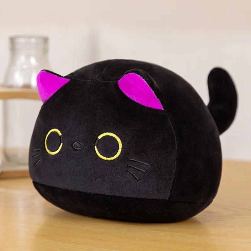 10/15/25CM Kawaii Cuddly Black Cat Plush Doll Cartoon Stuffed Round Ball Cat Plushie Girl's Bag Keychain Pendant Toys Ornaments