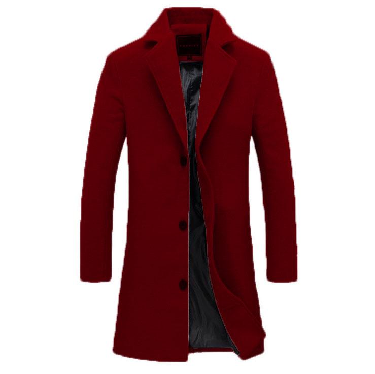 2024 Men's Solid Color Single-Breasted Wool Trench Coat