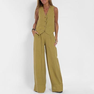 Women Suit Women Suit Set Women's Cotton Linen Wide Leg Suit Set Sleeveless Vest Long Pants Outfit for Office