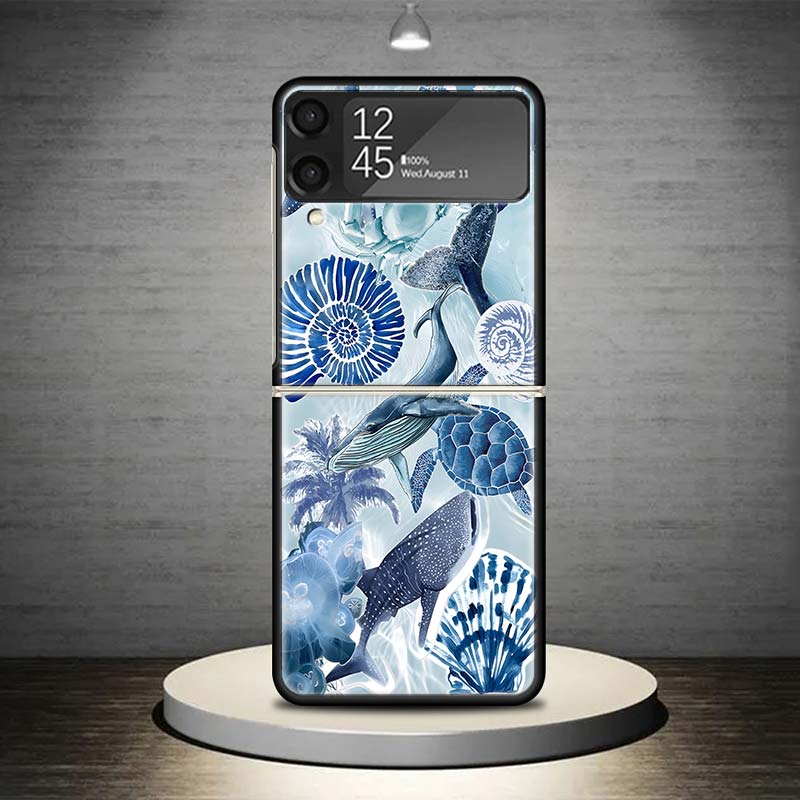 Ocean Starfish Sea Turtle Shark Phone Case For Samsung Galaxy Z Flip 7 6 5 4 3 5G Shockproof Cover Z Flip7 Flip6 ZFlip5 Flip3 Fl