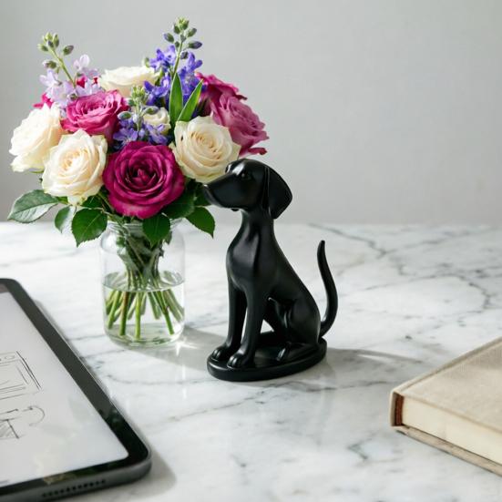 3D Printed Geometric Dog Sculpture Modern Minimalist Desk Decor Matte Black & White