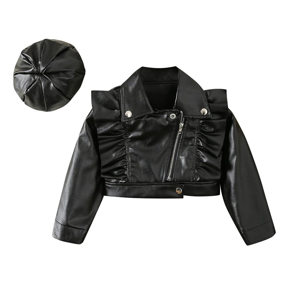 Dívčí krátká kožená bunda, módní jednobarevný motocyklový oblek, krátká bunda