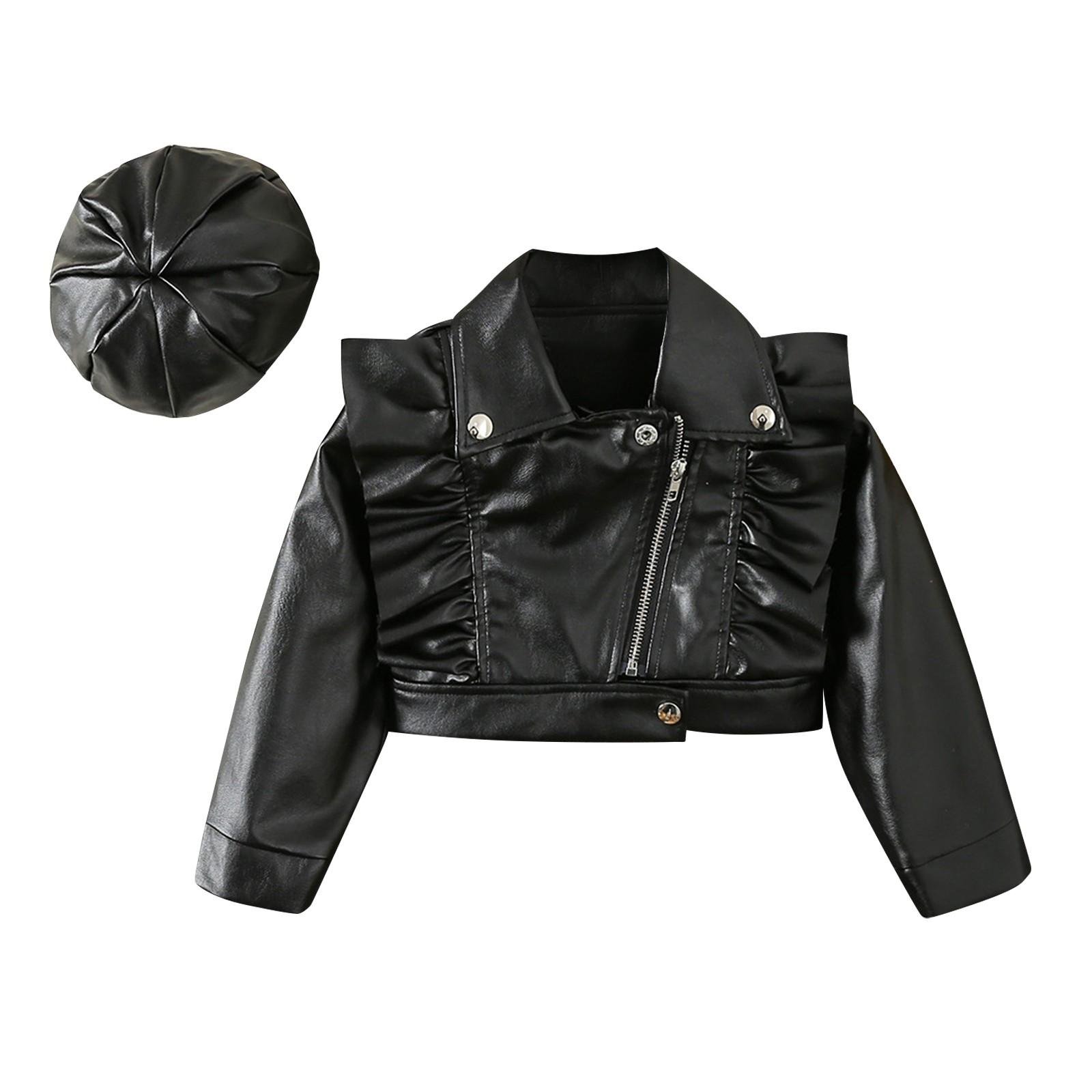

Короткая кожаная куртка для девочек, модный однотонный мотоциклетный костюм, короткая куртка
