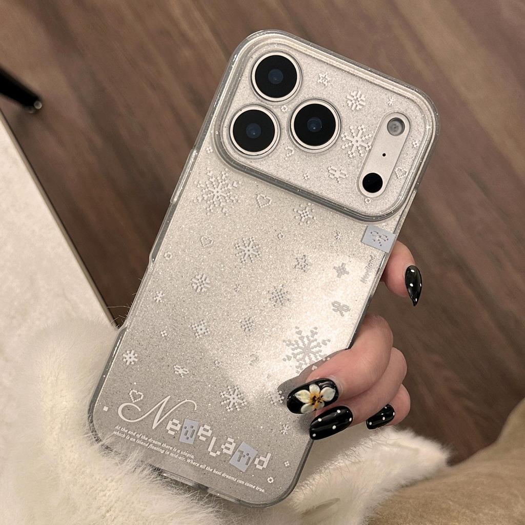Simple White Snowflake Phone Case Suitable for iPhone 15, iPhone 16, iPhone 17 Pro Max