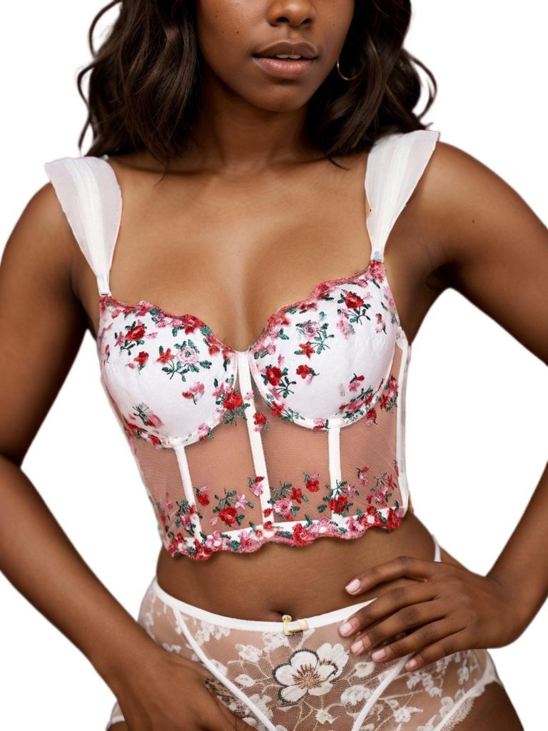 

Rose Beauty A Цветочная вышивка сетчатый бюстье корсетный топ