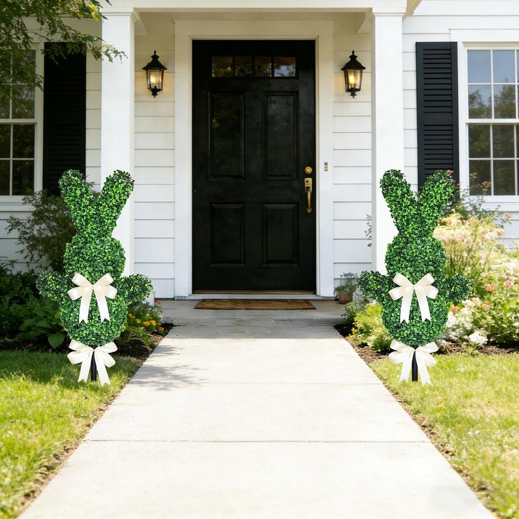 Bunny Topiary 35.4 Inches Easter Boxwood Plant Artificial Bunny Topiary with Ground Spike for Home Workplace Outdoor Porch