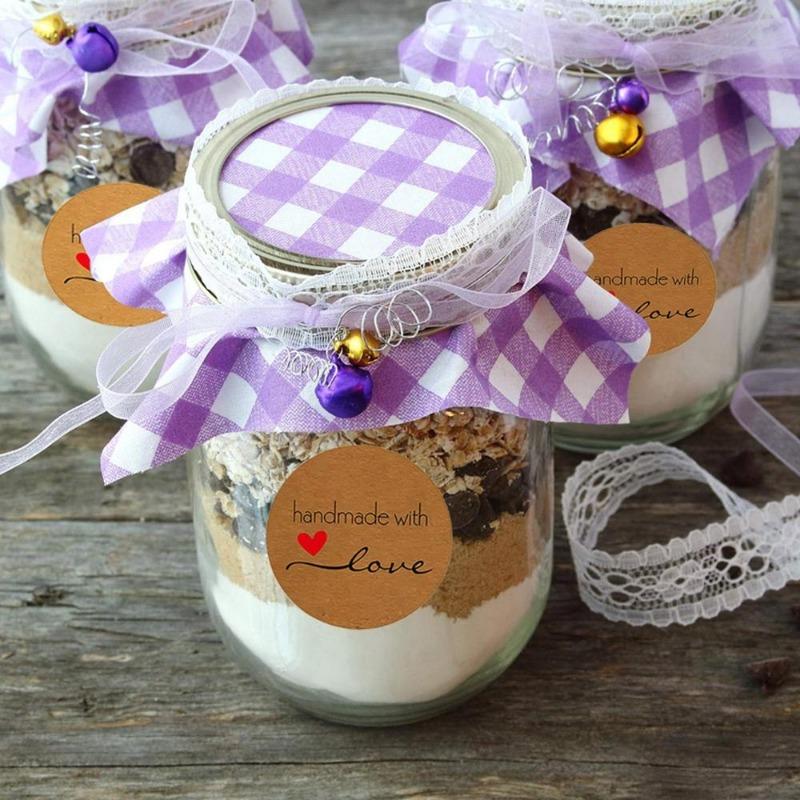 500pcs 1.5Inch DIY Hand Made Handmade with Love Label Wedding Stickers Adhesive Sticker Kraft Round Labels