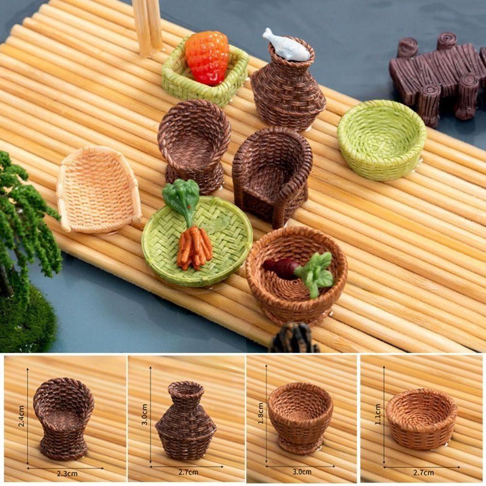 Bamboo Basket Chair Dustpan Dollhouse Simulation Decoration' Dollhouse Miniature Furniture Resin