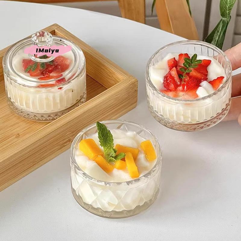 M-1pc Elegant Glass Ice Cream Dessert Cups With Lids - Perfect For Pudding, Yogurt, And Gelato - Ideal For Home & Commercial Use