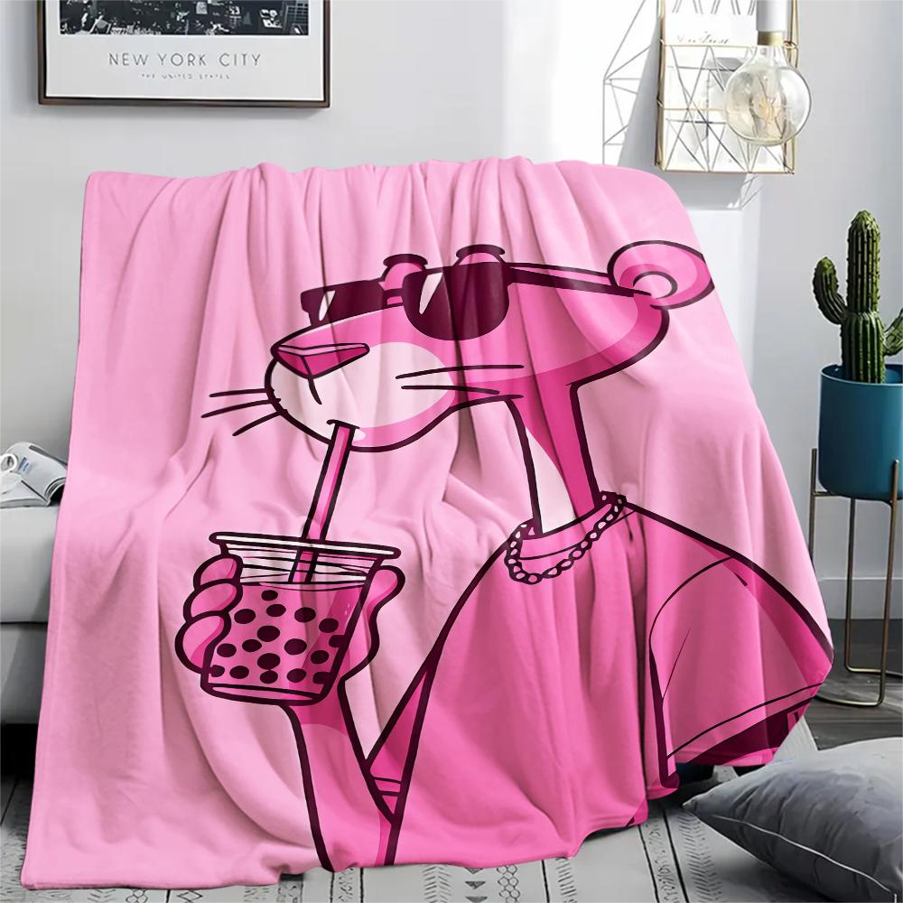 1PC Pink Panther Print Flannel Blanket, High Quality Comfortable for All Seasons, Home Decor, Warmth and Comfort, Perfect for Christmas Gifts