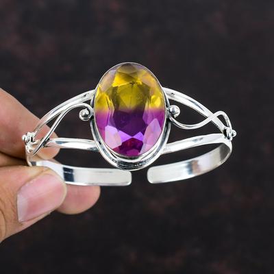 Faceted Ametrine Bangle Natural Gemstone Cuff Bracelet 925 Sterling Silver Bangle Adjustable Bangle Handmade Designer Jewelry Wedding Gifts
