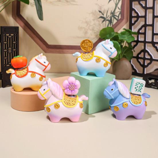 Statua Konia w Chińskim Stylu Obracana Złoty Sztabka Worek Szczęścia Kwiat Miedziana Moneta Kreskówkowy Kucyk Figurka Dekoracja Ozdoba Feng Shui na Biurko